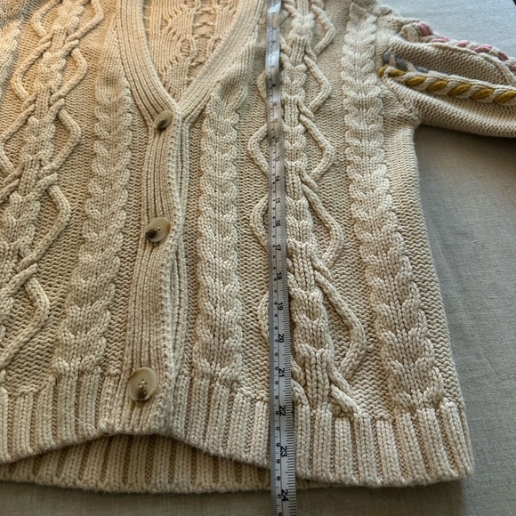 Michael Stars Cream Cable Knit Chunky Cardigan with Braided color Sleeve XS - Picture 9 of 9